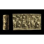 Western Asiatic Cylinder Seal with Seated Figure and Servant