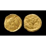 Ancient Byzantine Coins - Basiliscus and Marcus - Gold Victory Tremissis
