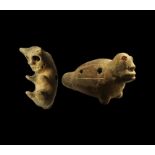 Pre Columbian Zoomorphic Whistle Pair