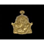 Byzantine Gold Pendant with Mary Orans