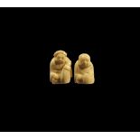 Japanese Hotei and Daikoku Netsuke Pair