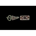 Germanic Gilt Buckle Set with Garnets