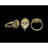 Post Medieval Enamelled Gold Skull Ring