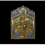 Post Medieval Russian Enamelled Icon with Christ