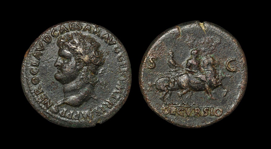 Ancient Roman Imperial Coins - Nero - Emperor and Soldier Riding Sestertius
