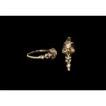 Post Medieval Gold Skull Ring with Diamonds