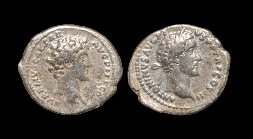 Ancient Roman Imperial Coins - Antoninus Pius and Marcus Aurelius Denarius