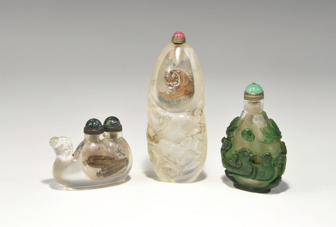 Chinese Carved and Painted Glass Snuff Bottle Group