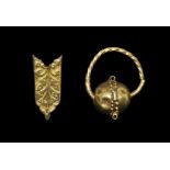 Medieval Gilt Earring and Strap End Group