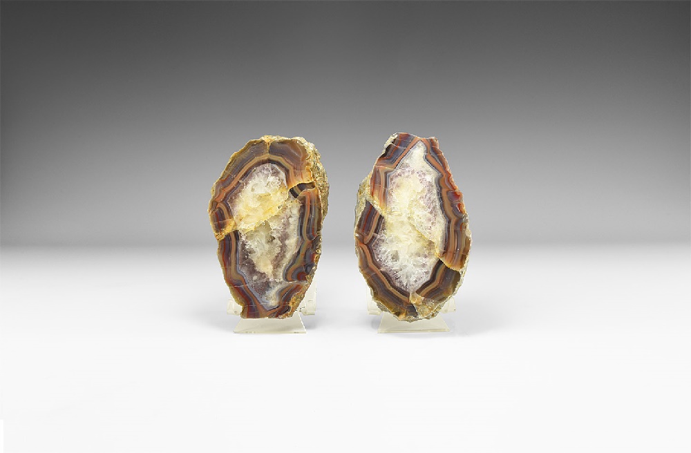 Natural History - Malawi Agate Polished Geode Pair.
