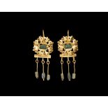 Roman Gold Fretwork Earring with Emeralds