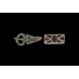 Germanic Gilt Buckle Set with Garnets