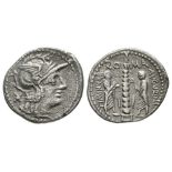 Ancient Roman Republican Coins - Ti. Minucius - Togate Figures Denarius