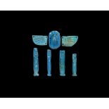 Egyptian Winged Scarab and Four Sons of Horus Set