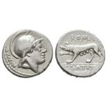 Ancient Roman Republican Coins - P. Satrienus - She Wolf Denarius