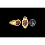 Western Asiatic Sassanian Gold Ring with Figural Intaglio