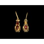 Western Asiatic Sassanian Gold and Garnet Earrings