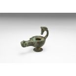 Roman Oil Lamp with Horse Head Handle