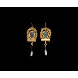 Roman Gold Earring Pair with Chains and Drops