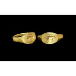 Roman Gold Signet Ring with Bird and Boar