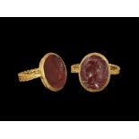 Roman Mercury Bust Intaglio in Gold Ring