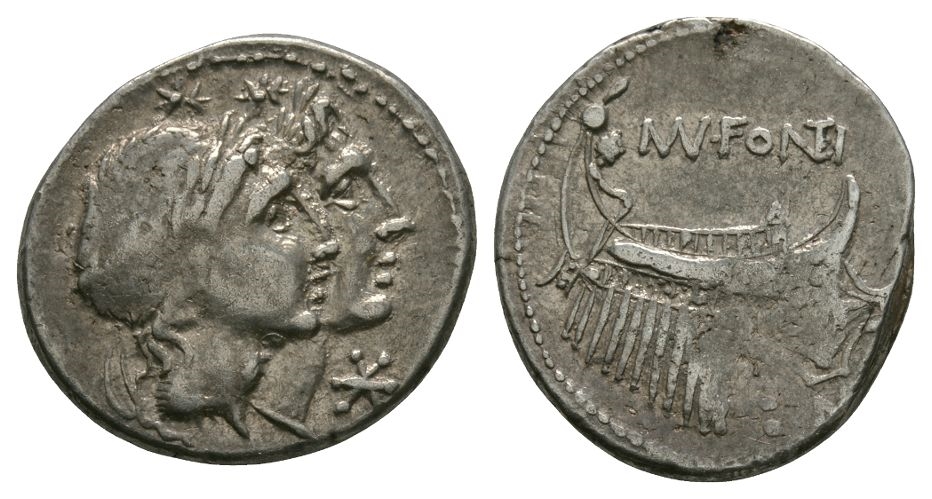 Ancient Roman Republican Coins - Mn. Fonteius - Galley Denarius