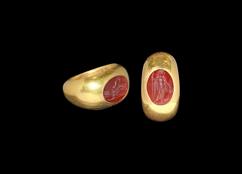 Roman Gold Ring with Dionysus Intaglio