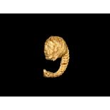 Greek Gold Lion Head Earring