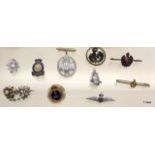 Ten assorted WW1 & WW2 sweetheart brooches and badges including silver