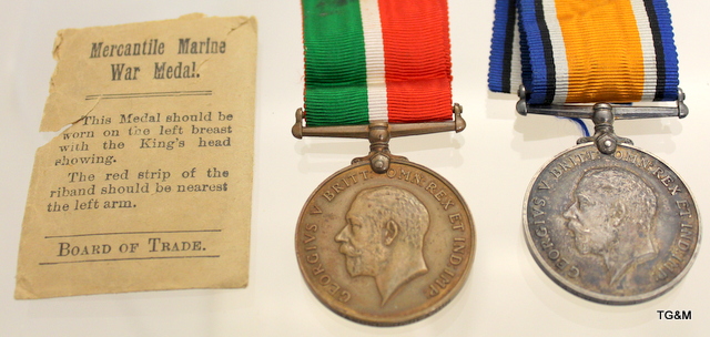 A WW1 Mercantile Marine medal pair with original envelope named to Samuel J Reason