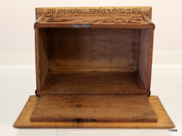 A WW1 P.O.W carved wooden box. Dyrotz Camp, Germany September 1915 - Image 2 of 4