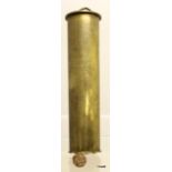 A WW1 trench art gong made from a 1910 dated 11cms diameter by 38cms long shell case with