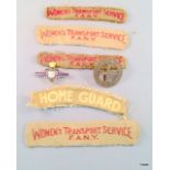 A WW2 woman's transport service 'F.A.N.Y' cloth badges and cloth badges