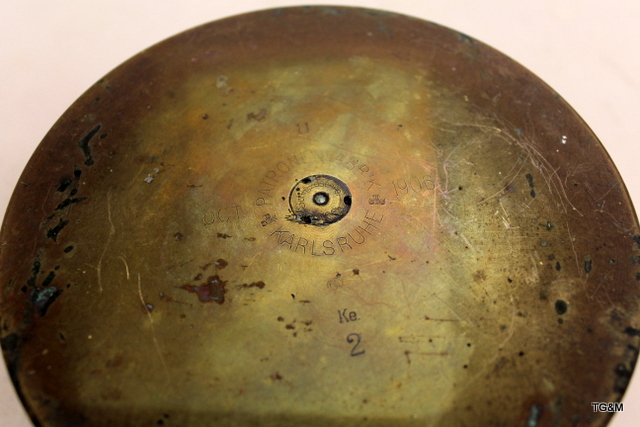 A WW1 German shell case 17cms diameter by 11.5cms high made by Patronenfabrik Karlsruhe in 1906 - Image 3 of 3