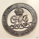 A WW1 Silver War Badge for Services Rendered numbered 108618 with a copy of the badge Roll showing