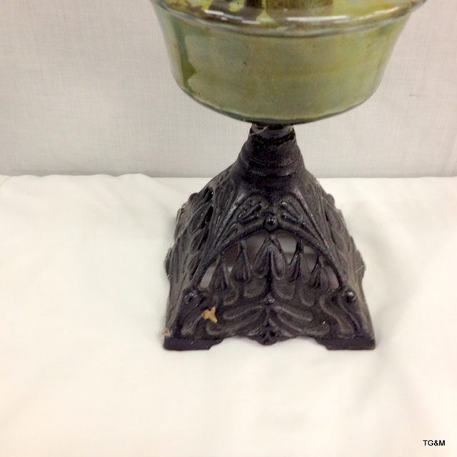 A wrought iron and glass oil lamp with chimney 58cm - Image 2 of 4