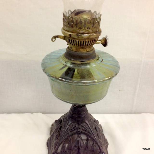 A wrought iron and glass oil lamp with chimney 58cm - Image 3 of 4