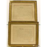 Two framed WW1 Carmarthenshire Battalion Promotion Warrants to a Military Cross winner. The first