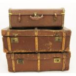 3 x vintage wood bound travelling trunks