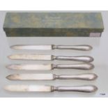 A set of 5 solid silver fruit knives