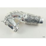 A silver plated horse head walking cane handle