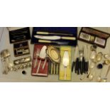 A large quantity of silver plated items to include stainless steel cutlery, boxed vintage razor