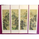 A boxed set of 4 seasons Oriental wall hanging scrolls silk on parchment
