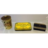 3 x tins with various contents including military flashes, coins and cufflinks etc