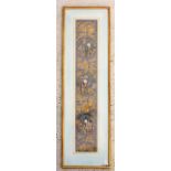 A framed Mandarin silk wedding sleeve 70 x 21cm