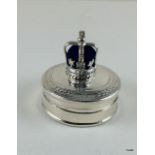 A silver ring box with coronet pin cushion to the lid