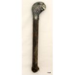 Hallmarked silver parrot head walking stick/ cane handle, London 1919 on remains of short section of