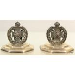 Rare pair of silver menu holders in form of cap badge of The Rifle Brigade Birmingham 1906