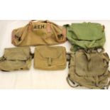 Five WW2 Army bags and back packs
