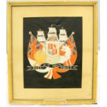 A superb quality Royal Navy embroidery of a three masted sailing ship with two flags and the Royal